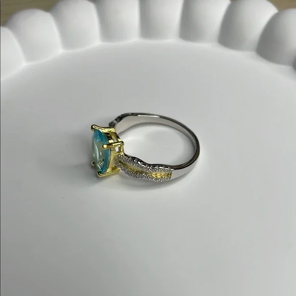 S925 Elegant Blue and Silver Ring aquamarine - Picture 6 of 8